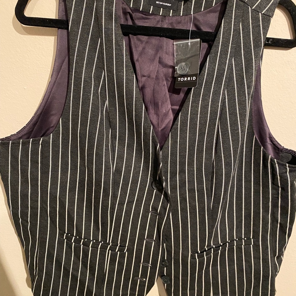 Torrid Pinstripe Vest Jumpsuit in Black and White
